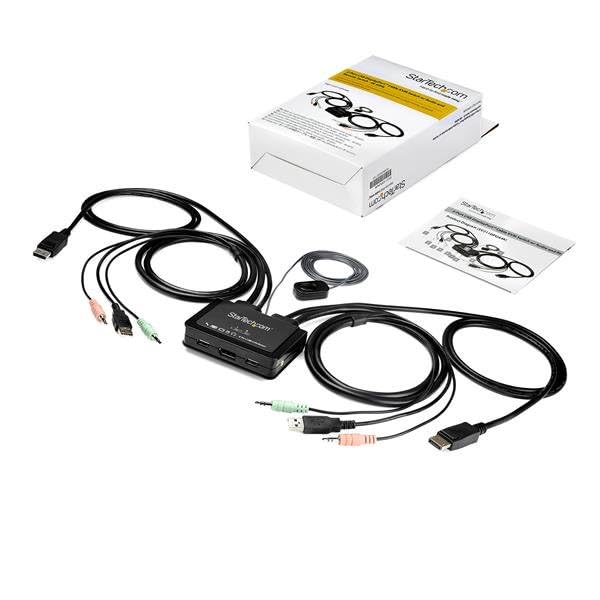 StarTech.com 2-Port DisplayPort KVM Switch - 4K 60Hz UHD DP 1.2 USB Desktop KVM with 4ft Cables & Audio Support - Bus-Powered & Remote Switching - Compatible with MacBook, ThinkPad & Windows PCs (SV211DPUA4K) - Perfect for Home Office & Multi-Computer Workspaces