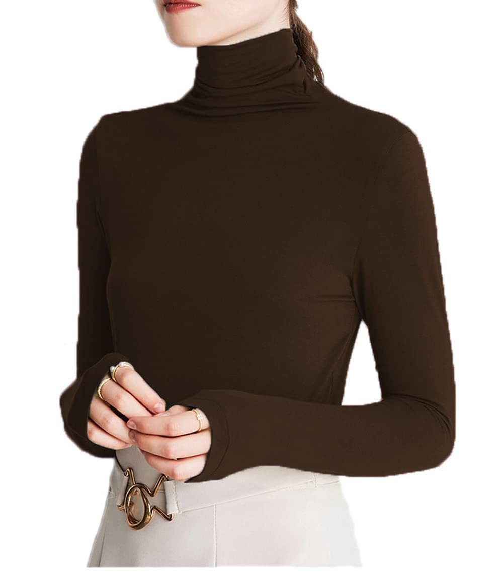 Women's Soft Cotton Long Sleeve Mock Turtleneck Shirts - Stretchy Underscrub Layering Tee for Nurses, Work & Casual Wear
