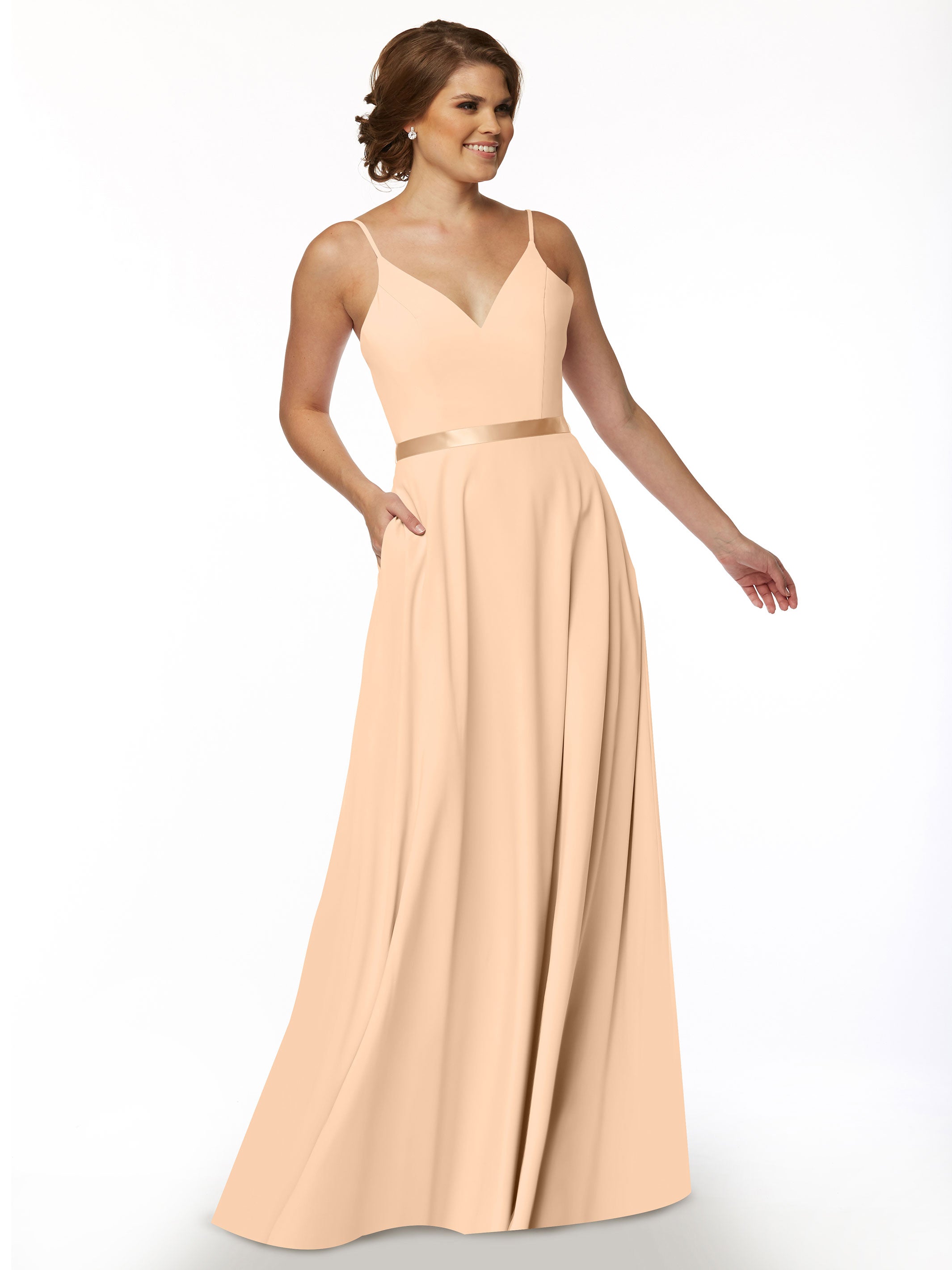 Elegant 80112 Spaghetti Strap Stretch Chiffon A-Line Bridesmaid Dress with Adjustable Sash - Perfect for Weddings, Formal Events & Special Occasions