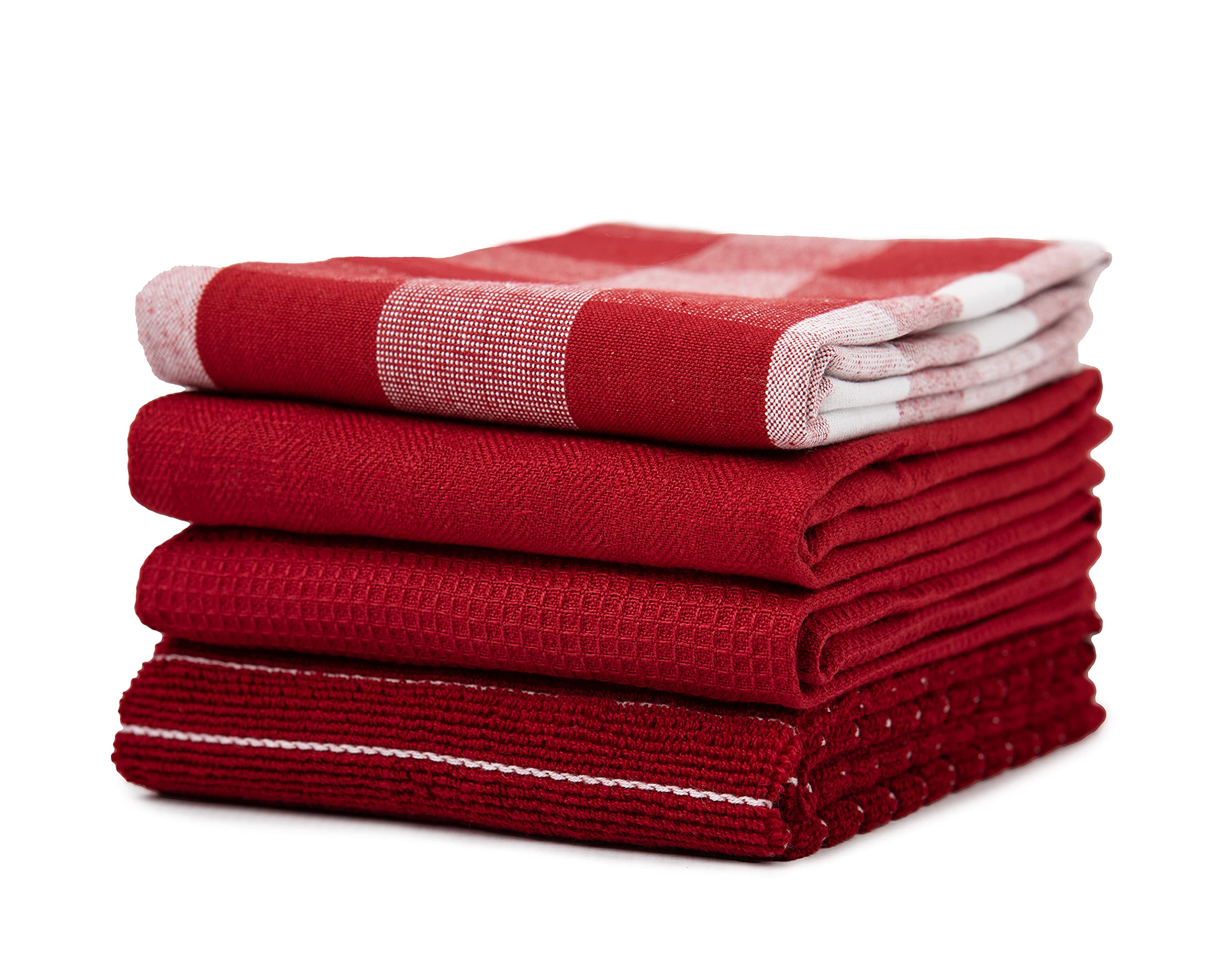 Premium 100% Cotton Red Dish Towels & Tea Towels - Absorbent, Durable Kitchen Towels (28