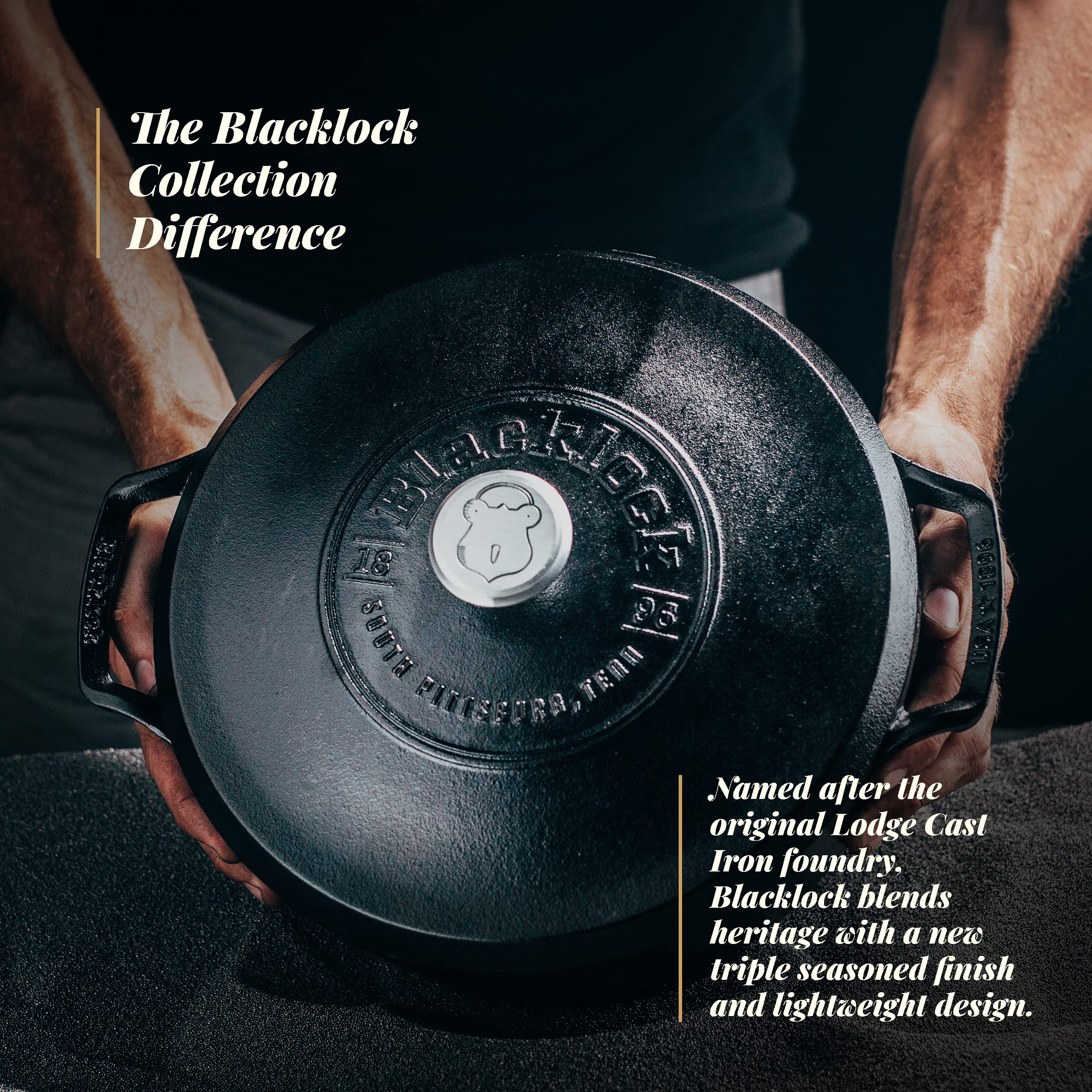 Lodge Cast Iron Blacklock 5.5 Quart Dutch Oven - Pre-Seasoned, Heavy Duty Cookware for Baking, Braising & Camping - Perfect for Oven, Stovetop & Outdoor Cooking