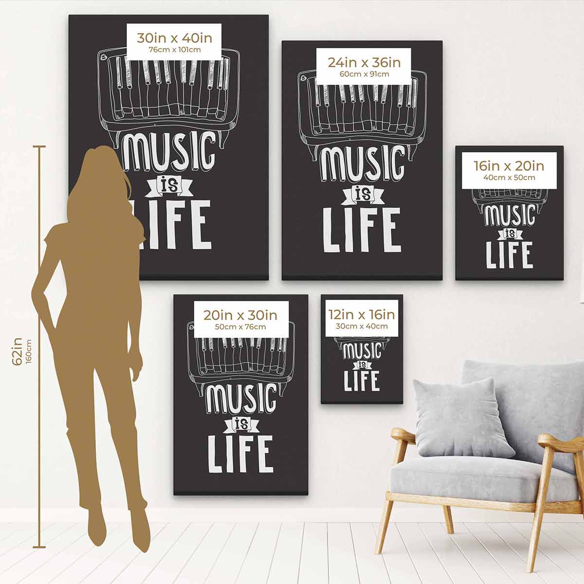 Black Music is Life Wall Art Canvas Print - Modern Home Decor for Living Room, Bedroom & Office - Inspirational Music Lover Gift