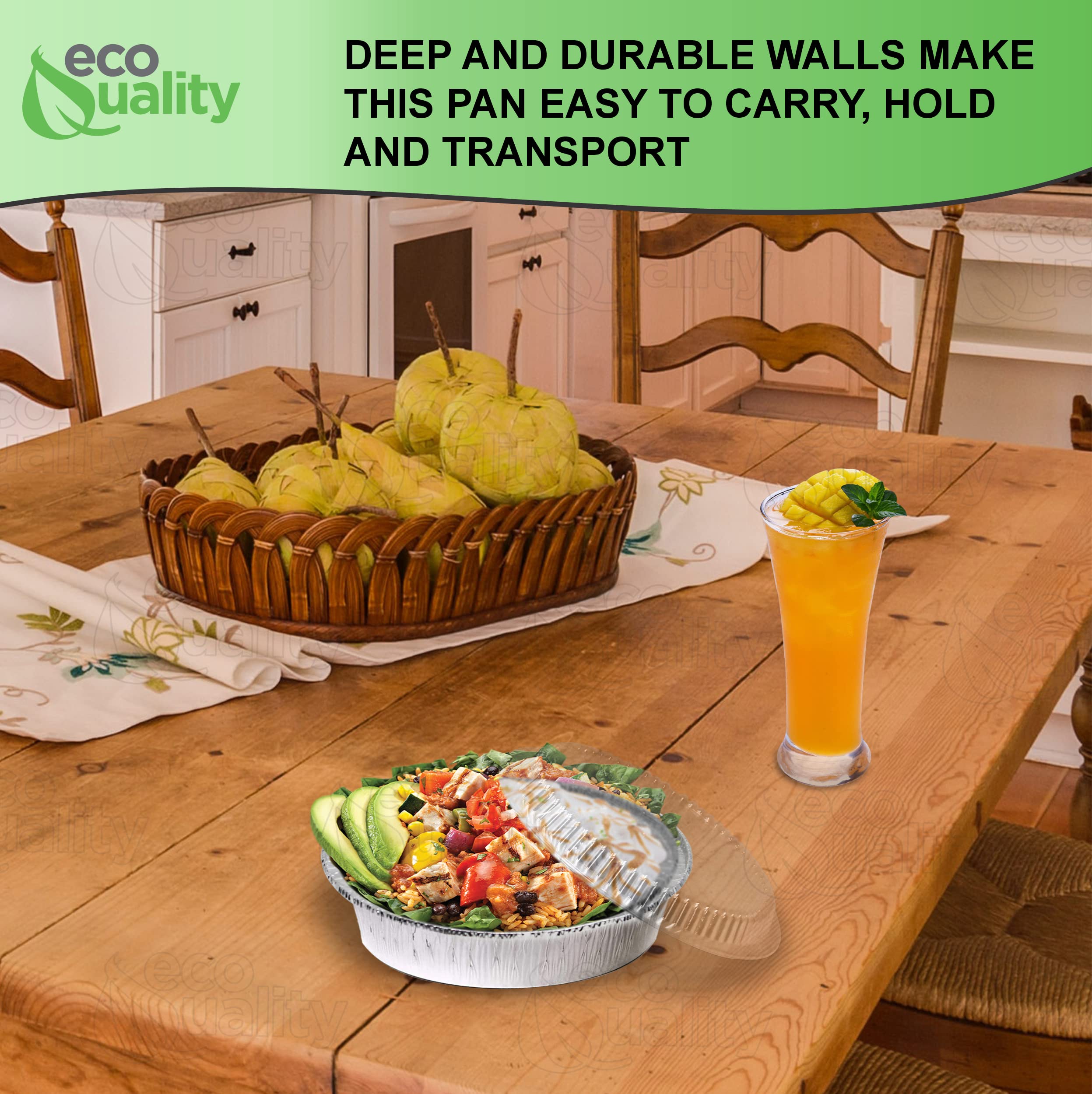 EcoQuality [150 Pack] 6 Inch Disposable Round Aluminum Foil Pans with Plastic Lids - Reusable Baking Containers for Cooking, Catering, Parties & Restaurants - Perfect for Meal Prep, Takeout Food & Dessert Serving