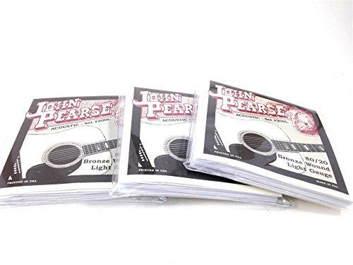 John Pearse Acoustic Guitar Strings 80/20 Bronze Light Gauge #200L - 3 Pack Set for Folk, Country & Fingerstyle Playing | Perfect for Performances & Studio Recording