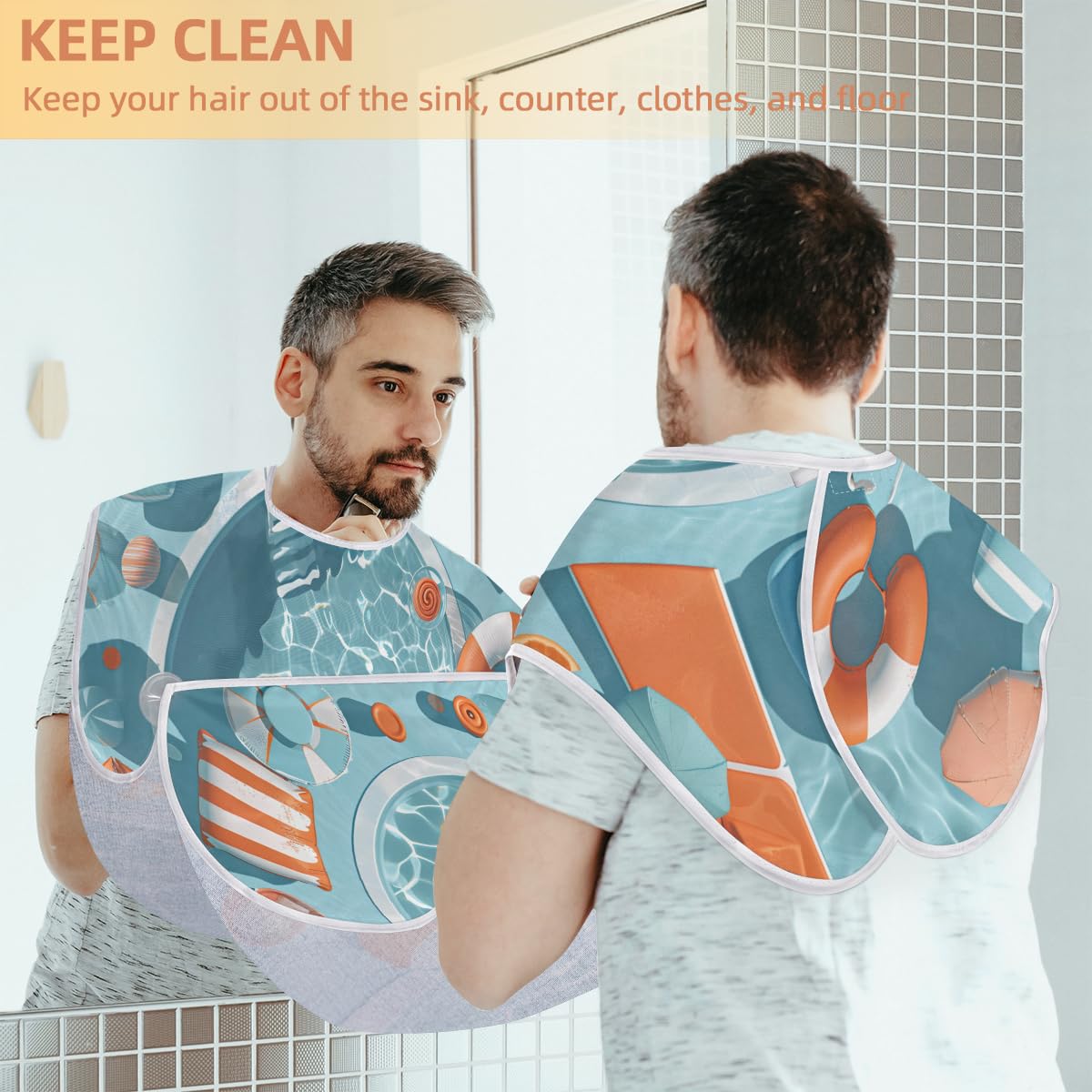 Men's Summer Swimming & Beach Beard Shaving Bib - Waterproof Makeup & Hair Dye Apron for Barbers, Women's Haircut Cape, Sink Hair Catcher - Perfect for Salon, Home Grooming & Beard Trimming Lineup Tools