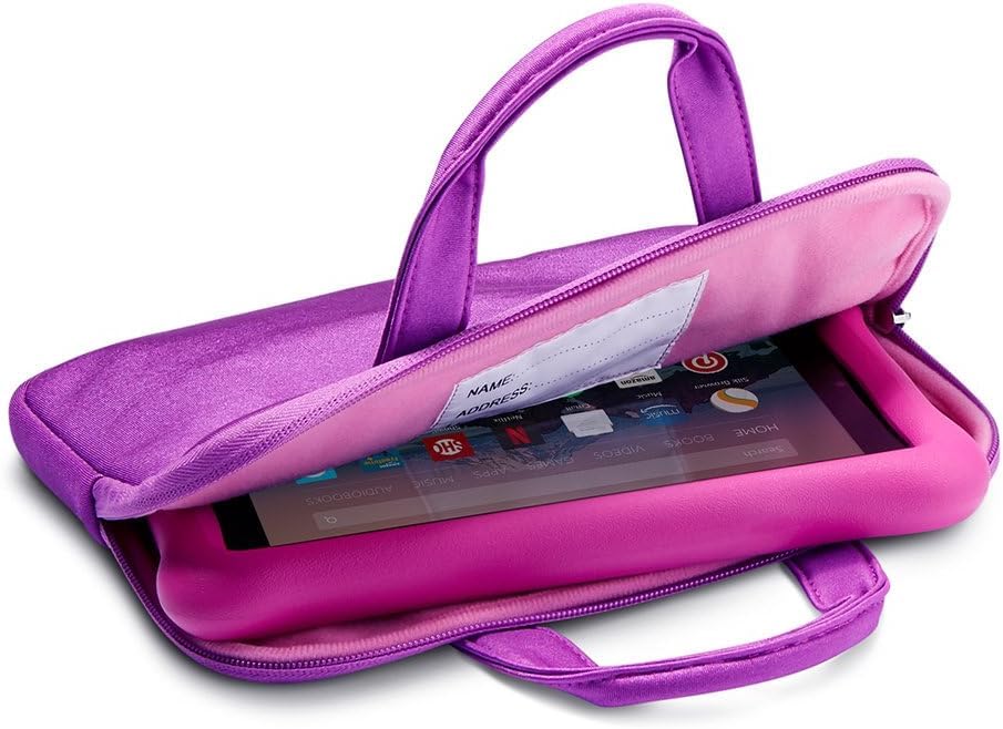 Zipper Sleeve Case for Amazon Fire Kids 7 & 8 Inch Tablets - Protective Purple Pink Cover with Handle, Perfect for School, Travel & Home Storage
