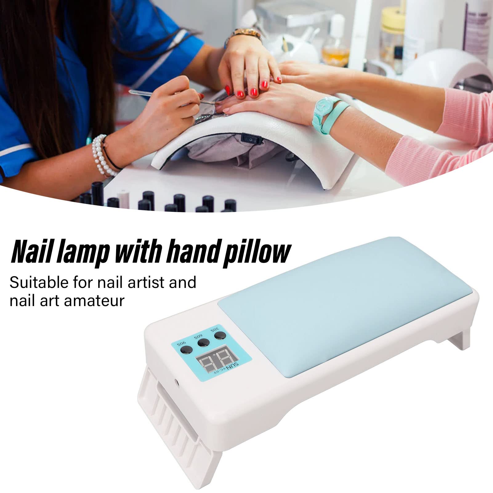 EXCLUZO Foldable UV LED Nail Dryer Lamp - Professional Salon Nail Polish Curing Light with Flexible Hand Rest - Portable for Home & Travel Use (Blue)
