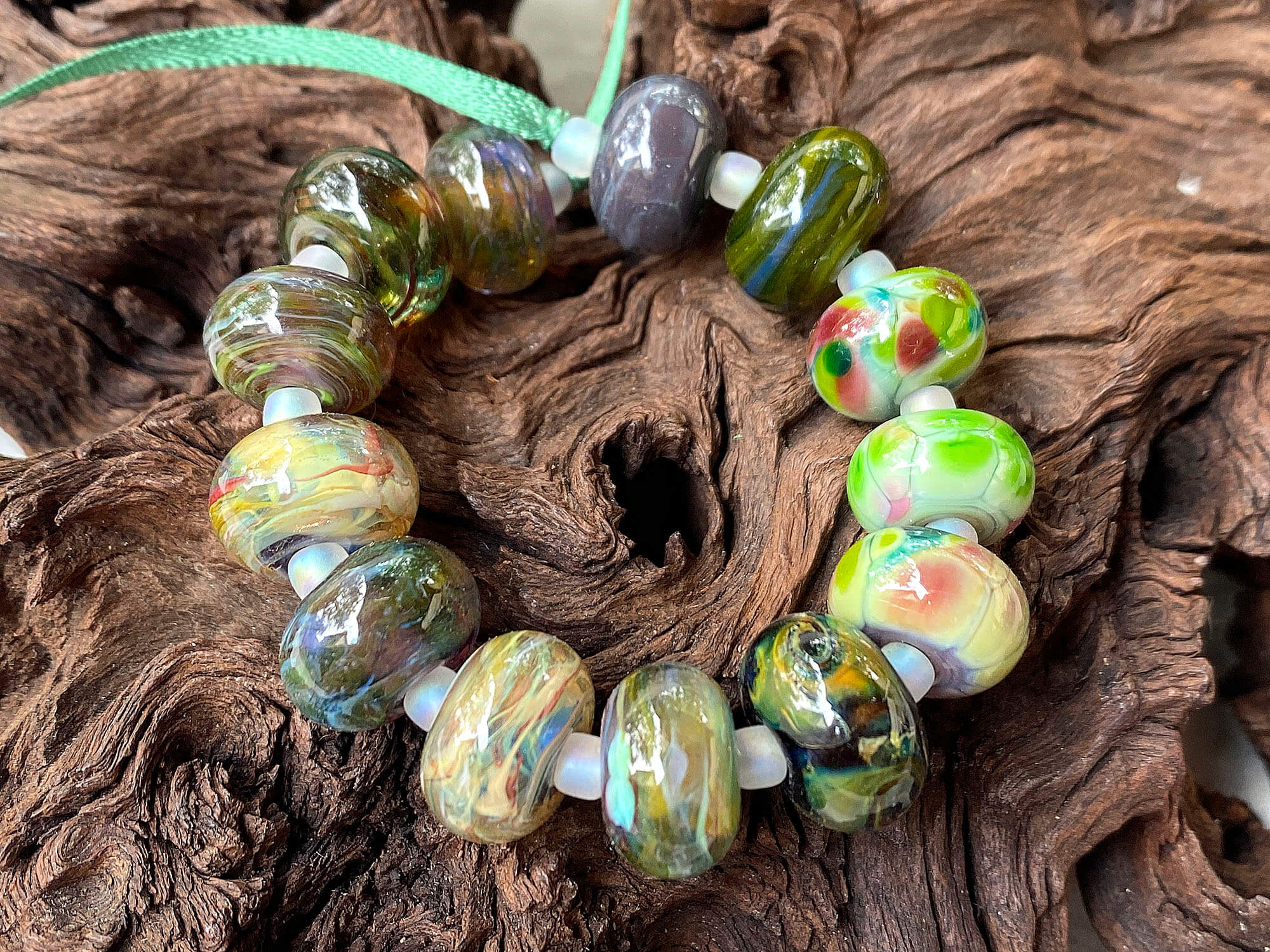 Forest Green Mixed Lampwork Beads Set SRA - Handmade Glass Beads for Jewelry Making, DIY Crafts, Necklaces & Bracelets - Perfect for Bohemian Style Accessories and Gift Giving