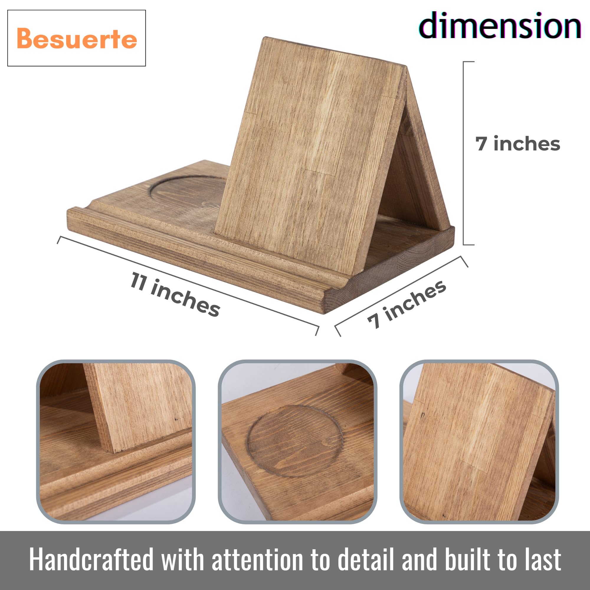 Besuerte Wooden Book Rest Stand with Coffee Cup Tray - No Assembly Needed Book Holder for Reading in Bed, Office & Living Room - Perfect Gift for Book Lovers (Light Brown)