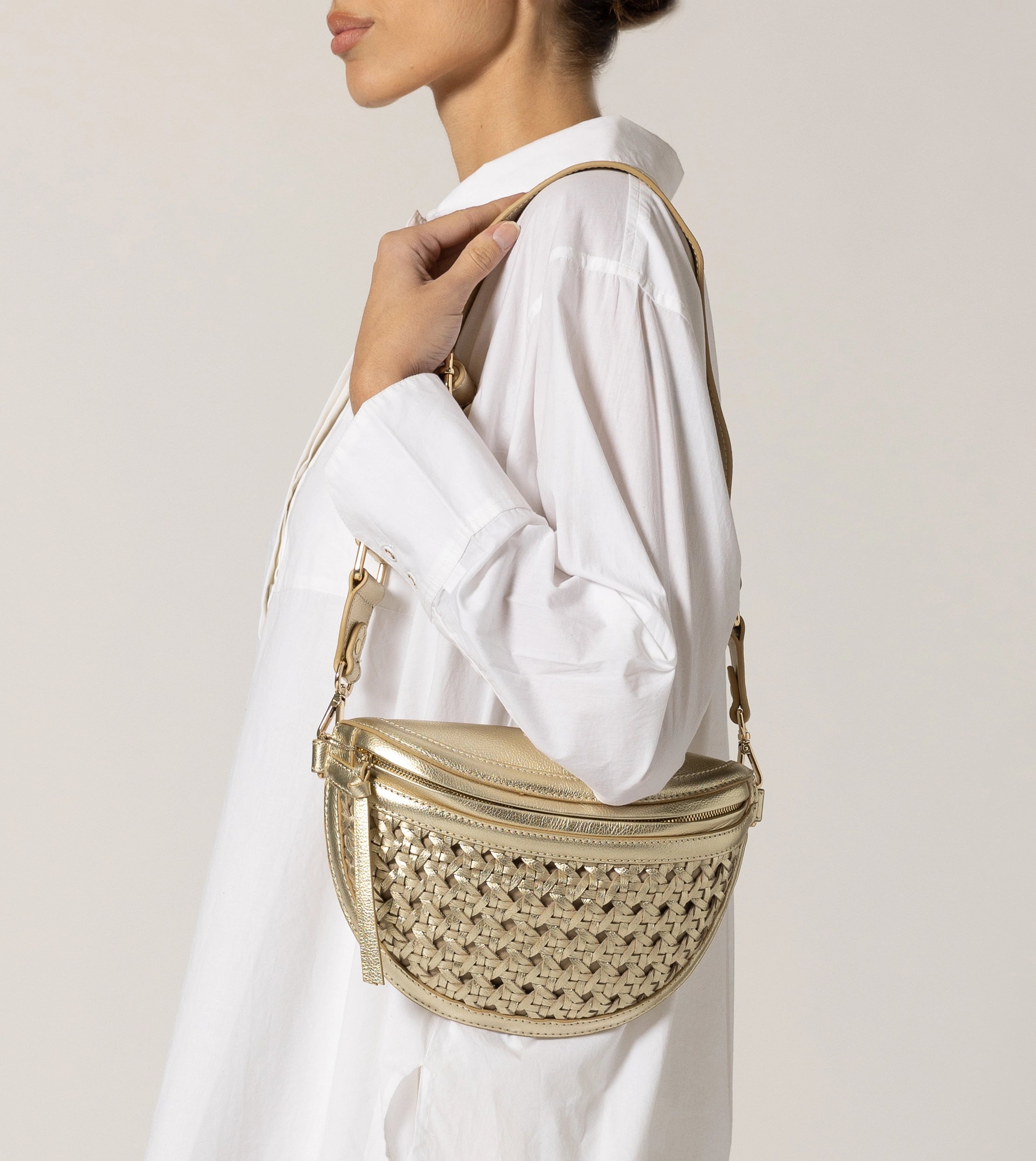 Doris Weave Crossbody Bag for Women - Elegant Gold Clutch Purse with Adjustable Strap, Perfect for Parties, Date Nights & Evening Events