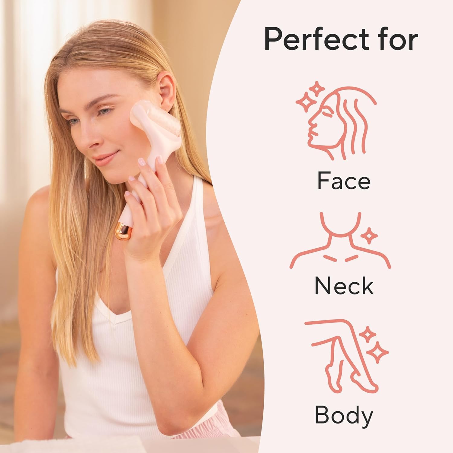 JASMINE & GLORY Ice Roller Massager for Face - Skin Tightening & Brightening, Reduces Wrinkles & Under Eye Puffiness | Facial Lifting & Cooling Therapy | Perfect Gift for Women | Use for Morning Routine, Post-Workout Recovery & Spa Day Relaxation