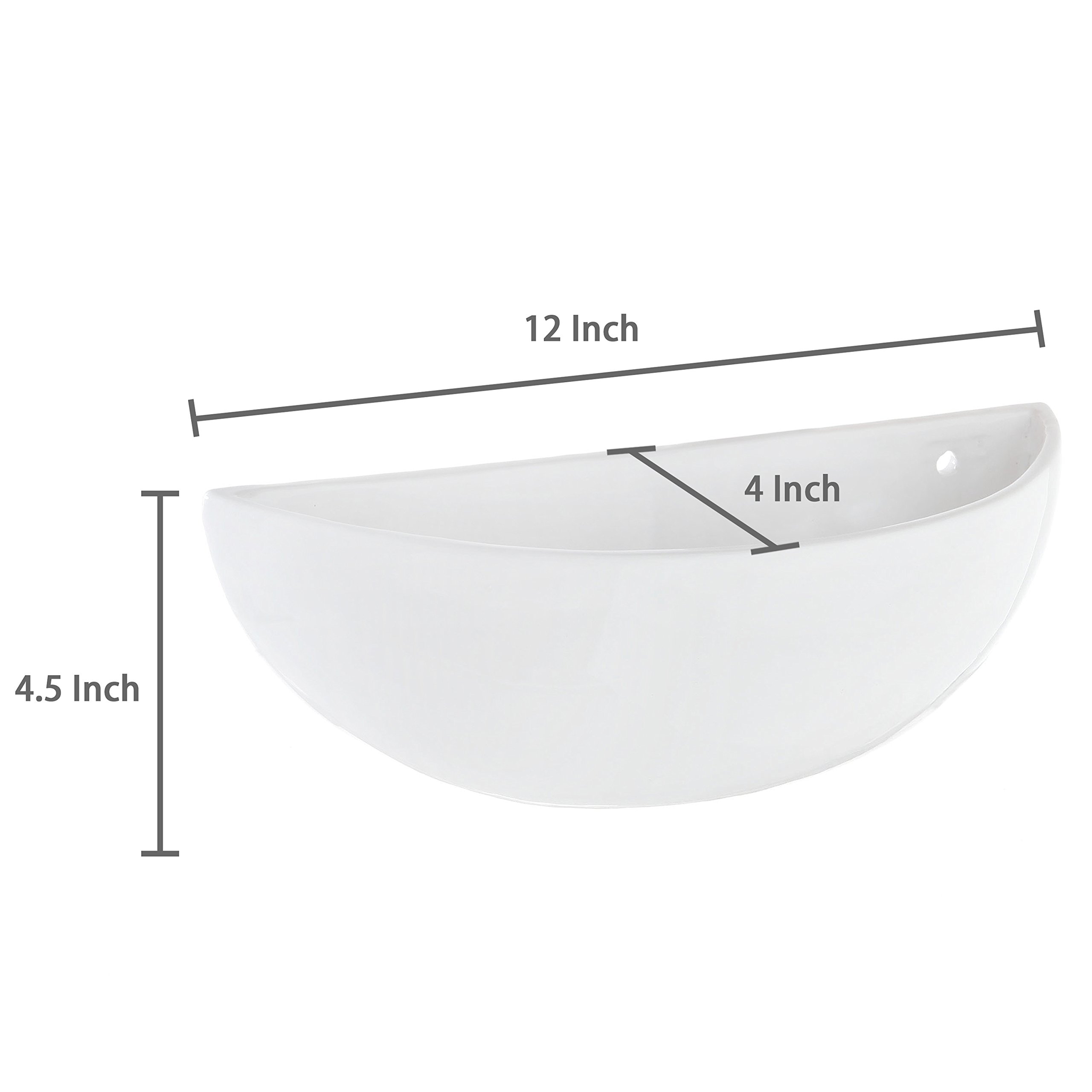 MyGift Set of 2 White Ceramic Hanging Wall Planters - Indoor Succulent & Herb Planters with Half Bowl Design | Perfect for Kitchen, Bathroom Decor & Small Space Gardening