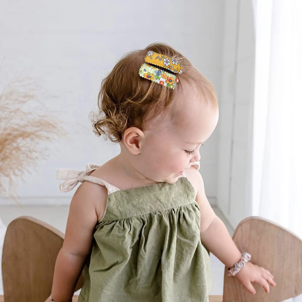 20 PCS Floral Print Square Hair Clips for Toddler Girls - Non-Slip Wrapped Snap Barrettes Hair Accessories for Baby & Kids - Perfect for School, Parties & Daily Styling