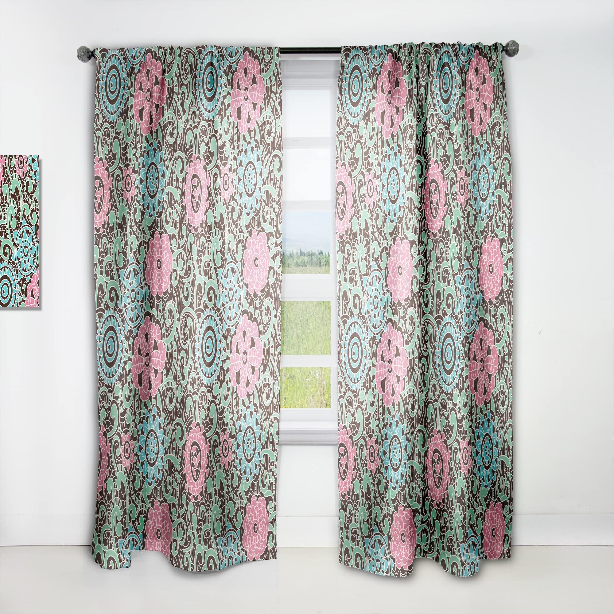 DesignQ Vintage Pink and Blue Floral Curtains - Thermal Insulated Single Panel (52x108) for Bedroom & Living Room - Elegant Window Treatment for Home Decor