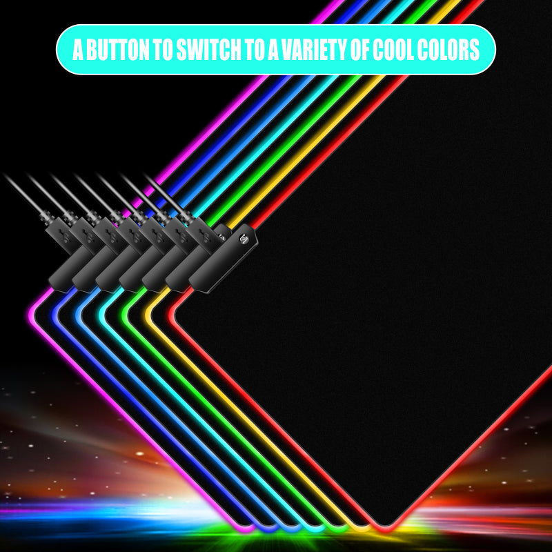 RGB LED Gaming Mouse Pad - Large Waterproof Non-Slip USB Mousepad (90x40cm/80x30cm/25x30cm) with 7 Color Lighting - Perfect for PC Gaming Setup, Office Work & Computer Desks