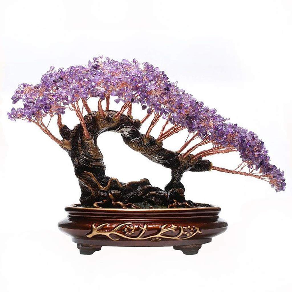 LJXLXY Amethyst Crystal Money Tree with Quartz Cluster & Rainbow Titanium Base - Feng Shui Wealth & Luck Bonsai for Home Office Decor | Perfect for Meditation, Gift Giving & Positive Energy
