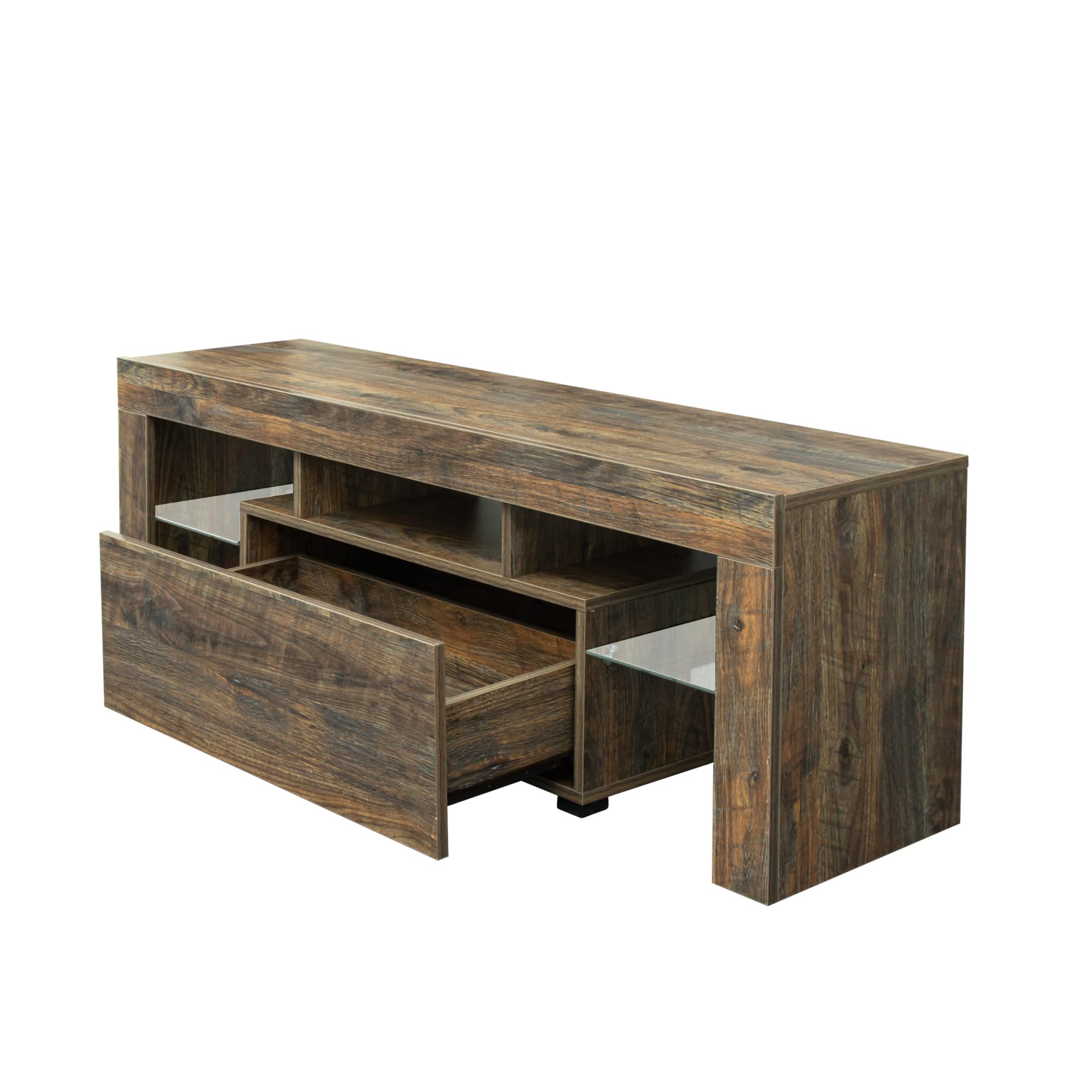 RGB LED TV Stand with Storage for Flat Screen TVs & Gaming Consoles - Modern Grey Oak Entertainment Center for Living Room, Bedroom & Lounge Room Decor