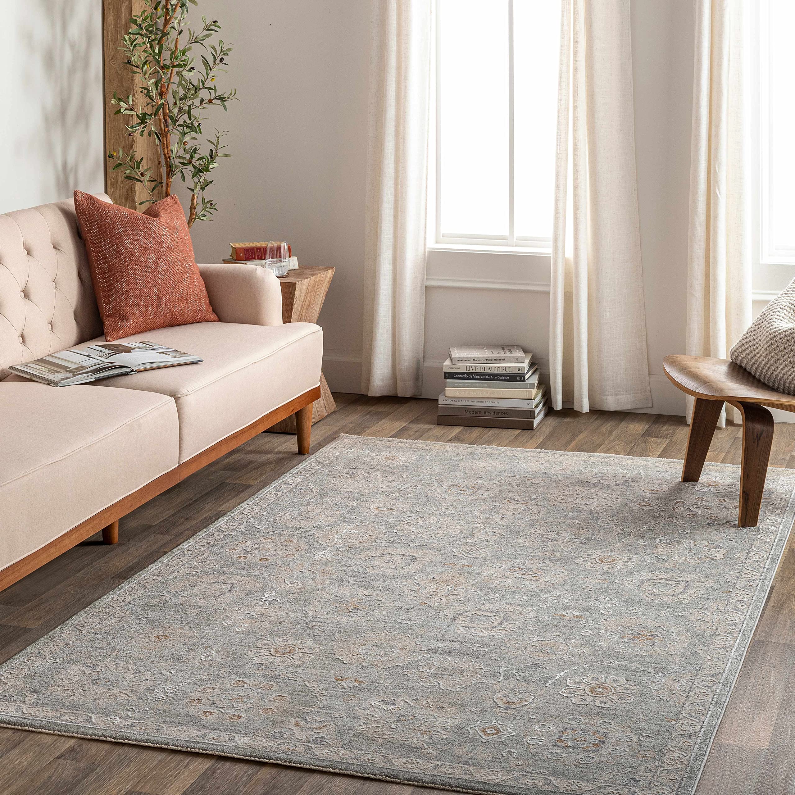 Hauteloom Wurtulla Modern Area Rug for Living Room & Bedroom - Soft Brown, Blue, Green Geometric Design - 6'7