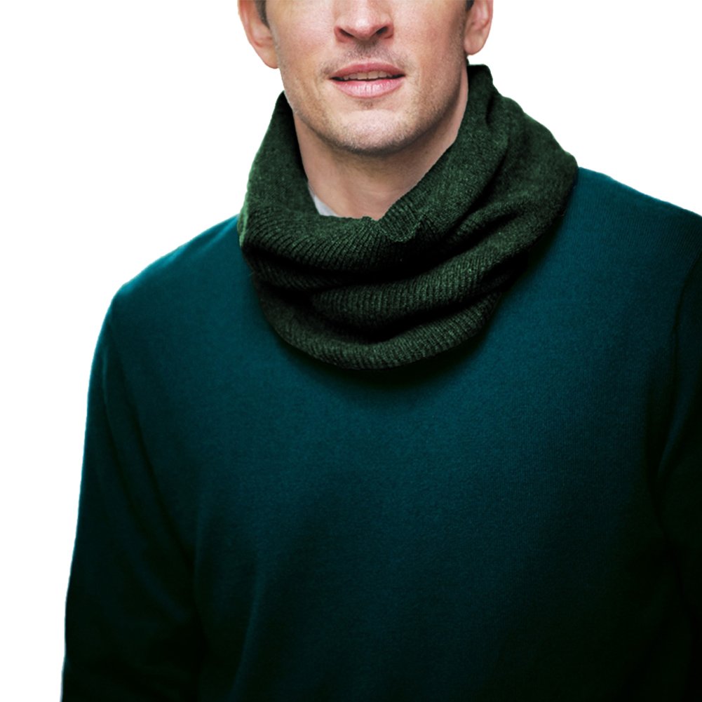 Parisbonbon Men's 100% Cashmere Ribbed Neck Warmer Scarf - Hunter Green, One Size - Winter Accessory for Outdoor Activities, Skiing & Cold Weather Protection