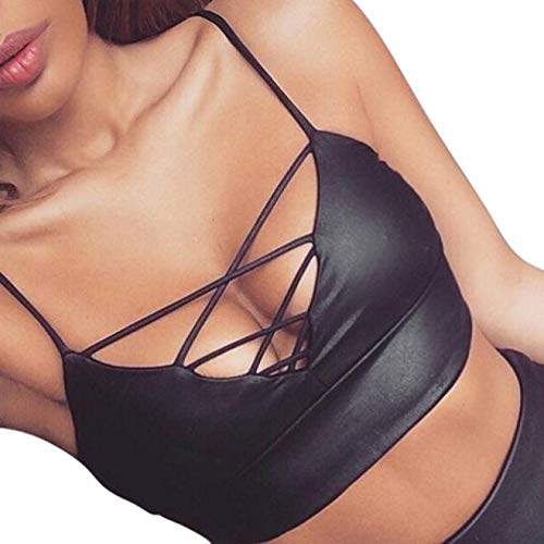 Women's Black Leather Vest Tank Top Bustier Crop Bra - Sexy Lingerie & Intimates for Women (Size M) | Perfect for Date Nights, Boudoir Photography & Fashion Layering