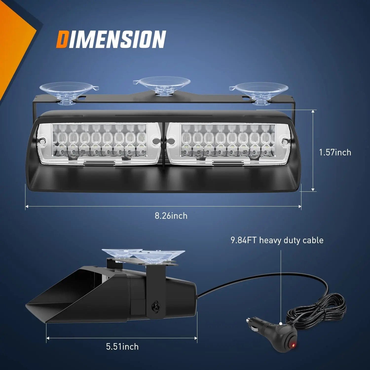8 Inch 16 LED Emergency Strobe Light for Vehicles - High Visibility White Hazard Warning Light for Trucks, Cars, Emergency Vehicles & Roadside Safety