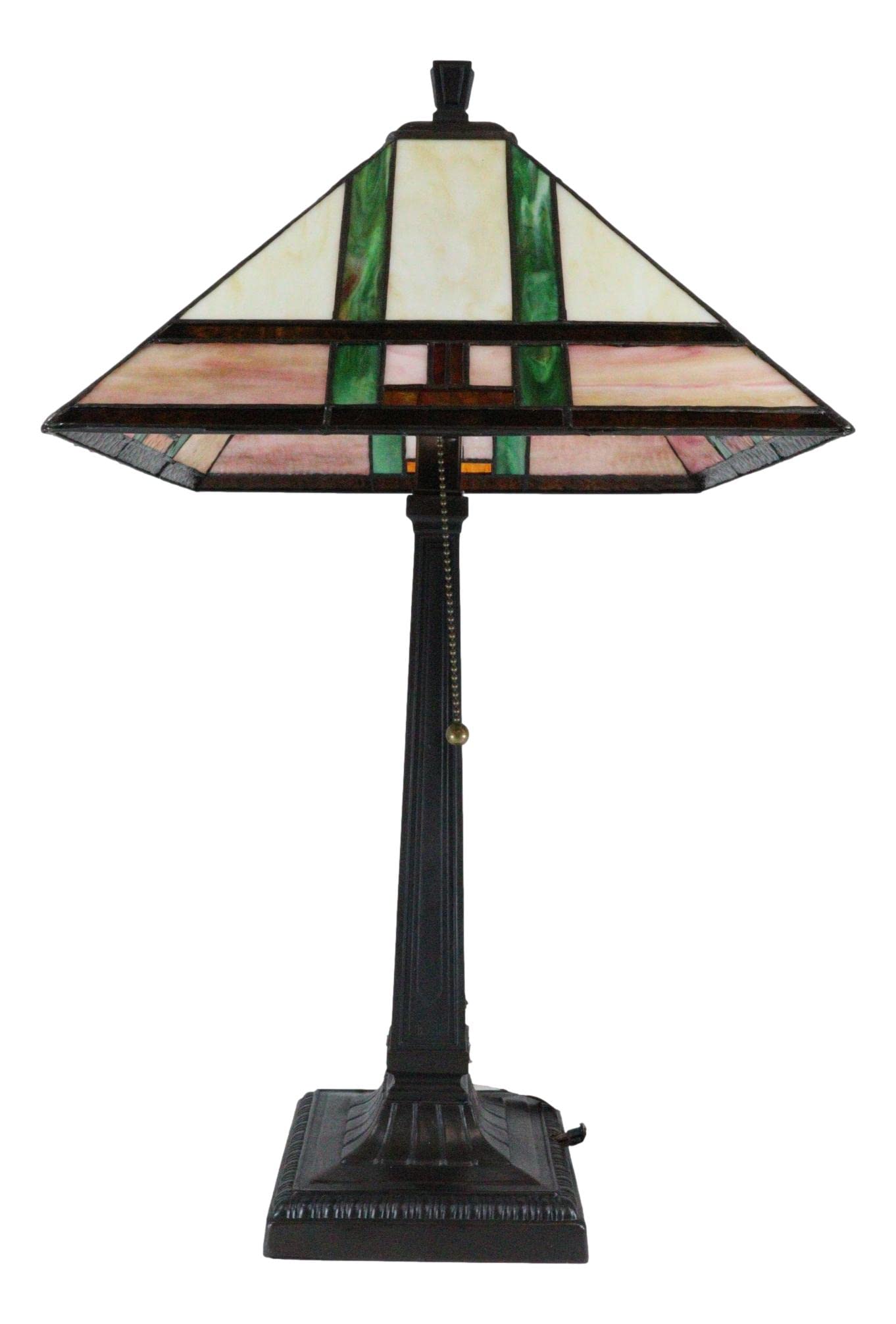 Frank Lloyd Wright Inspired Mission Style Pyramid Glass Shade Table Lamp with Wood Base - 24.5