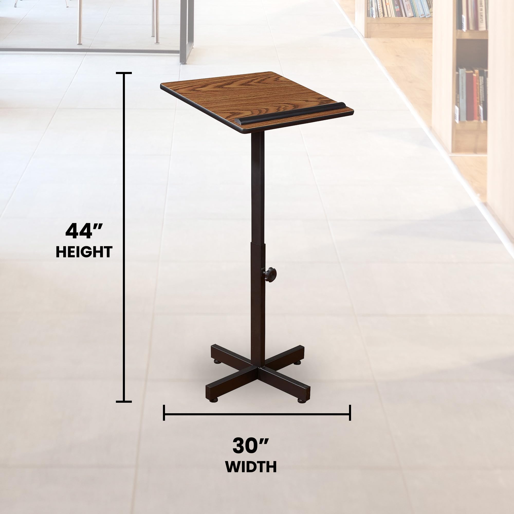 Oklahoma Sound Portable Adjustable Height Lectern Stand - 16x20 Inch Reading Surface with Book & Paper Stop - Medium Oak Finish for Church, Classroom & Public Speaking Events