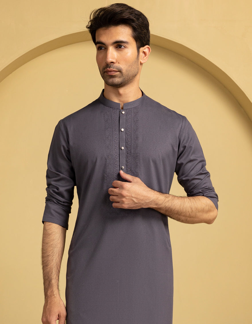 Stylish Blended Grey Kurta by J. Junaid Jamshed - Premium Cotton Ethnic Wear for Men - Perfect for Weddings, Festivals & Casual Outings