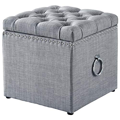 Light Gray Chrome Storage Ottoman - Brika Home for Living Room & Bedroom