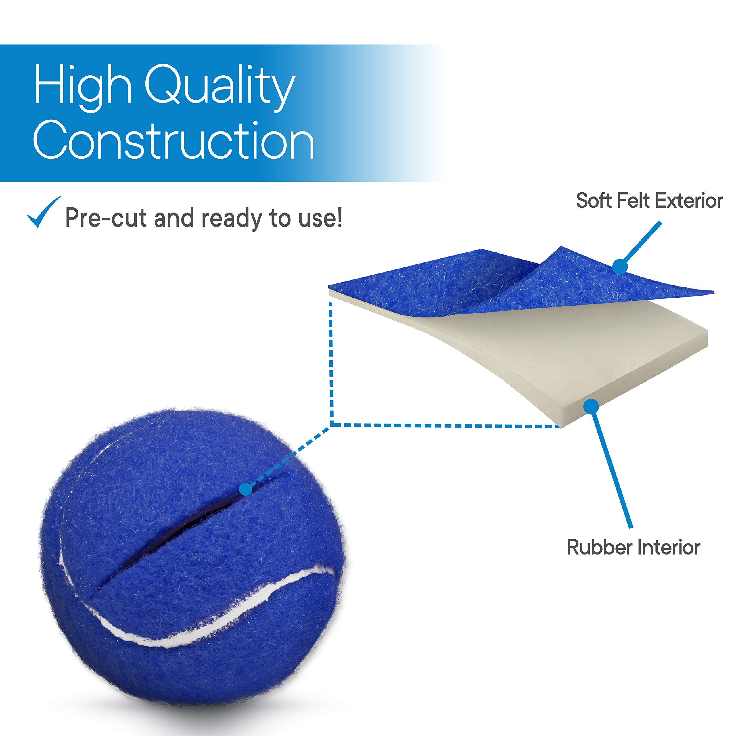 RMS Walker Glide Balls - Set of 2 Replacement Walker Balls with Pre-Cut Opening for Easy Installation | Fits Most Standard Walkers | Non-Slip Rubber Feet for Smooth Gliding | Ideal for Seniors & Mobility Assistance (Blue)