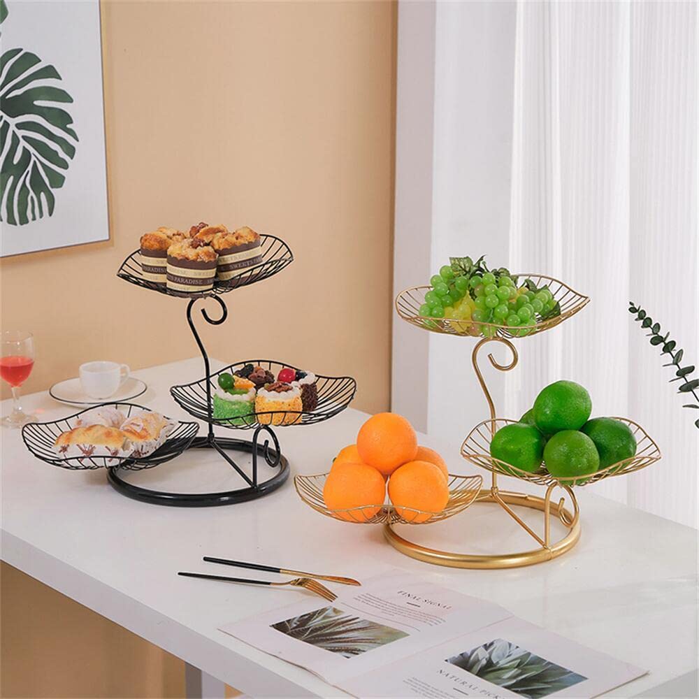 WANLIAN 3 Tier Fruit Basket Stand - Modern Decorative Iron Fruit Tray for Kitchen Counter & Dining Table - Multilayer Organizer for Apples, Bananas, Oranges - Perfect for Living Room, Office, or Party Display (Black)