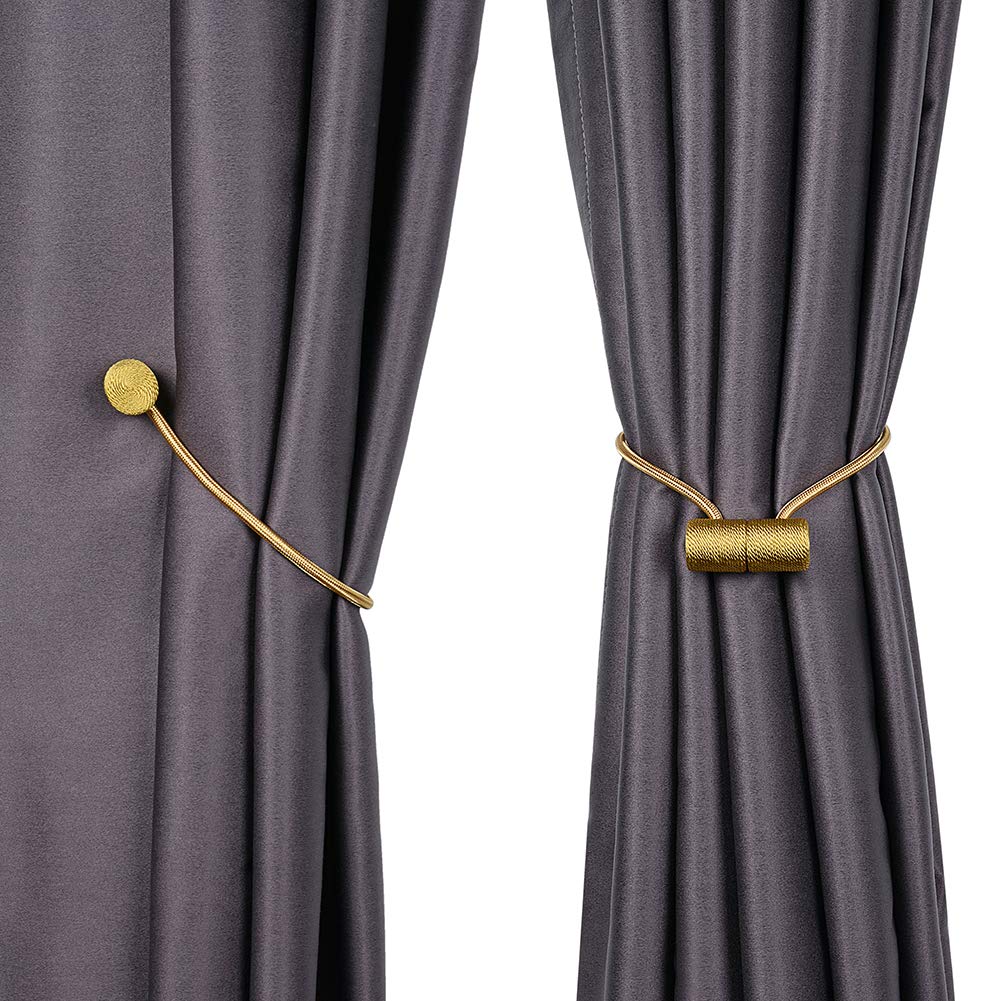 Strong Magnetic Curtain Tiebacks - Gold Decorative Rope Holdbacks for Window Draperies | 2-Pack Heavy Duty Weave Holder | Perfect for Living Room, Bedroom & Office Curtains