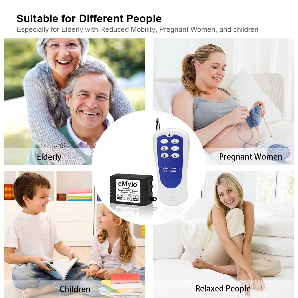 eMylo DC 12V 6X 1 Channel Wireless Relay RF Remote Control Switch 433MHz Transmitter & Receiver Kit - Perfect for Home Automation, Garage Door, Lighting and Industrial Equipment Control