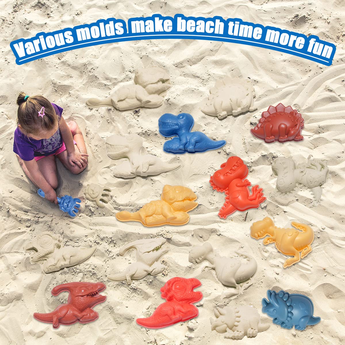 **Holady 21-Piece Kids Beach Sand Toys Set with Bucket, Shovel, Rakes, Flag & Dinosaur Molds - Outdoor Sandbox Toys for Boys & Girls Ages 3-10 - Perfect for Beach, Backyard & Sandcastle Fun**