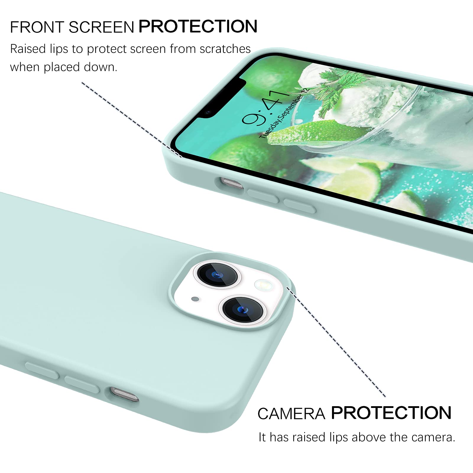 VENINGO iPhone 13 Case (6.1 Inch 2021) - Slim Fit Liquid Silicone Soft Gel Rubber Cover with Microfiber Lining | Shockproof, Anti-Scratch Protective Phone Case | Mint Green | Perfect for Everyday Use, Travel & Outdoor Activities
