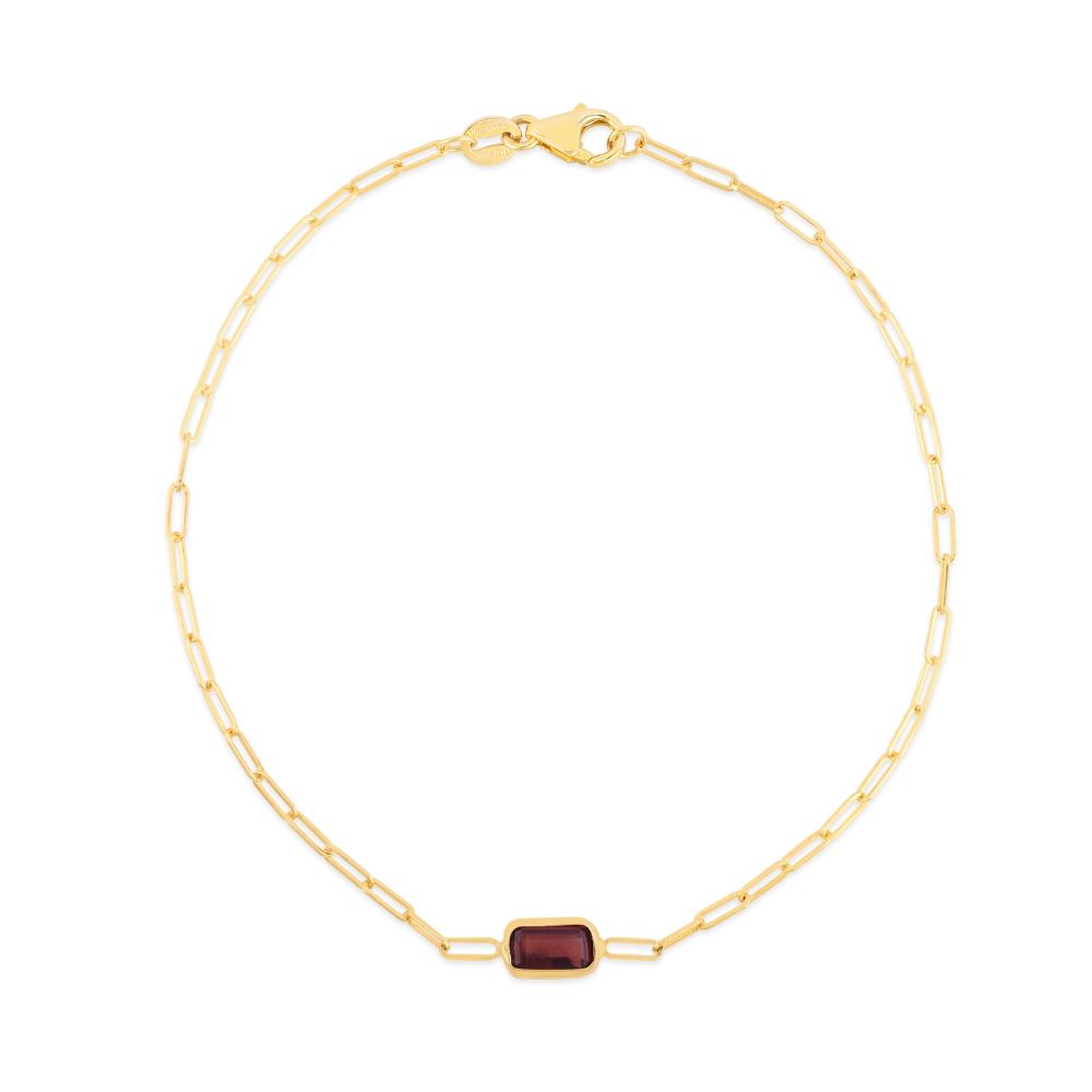 14K Gold Garnet Paperclip Bracelet for Women - Elegant Stackable Jewelry Gift for Birthday, Anniversary & Valentine's Day