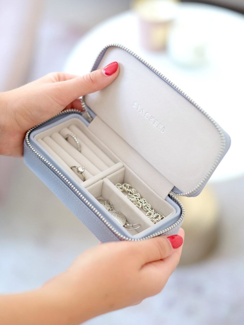 Lavender Stackable Travel Jewelry Box - Medium Size Organizer for Necklaces, Rings & Earrings - Perfect for Vacation, Business Trips & Gifts