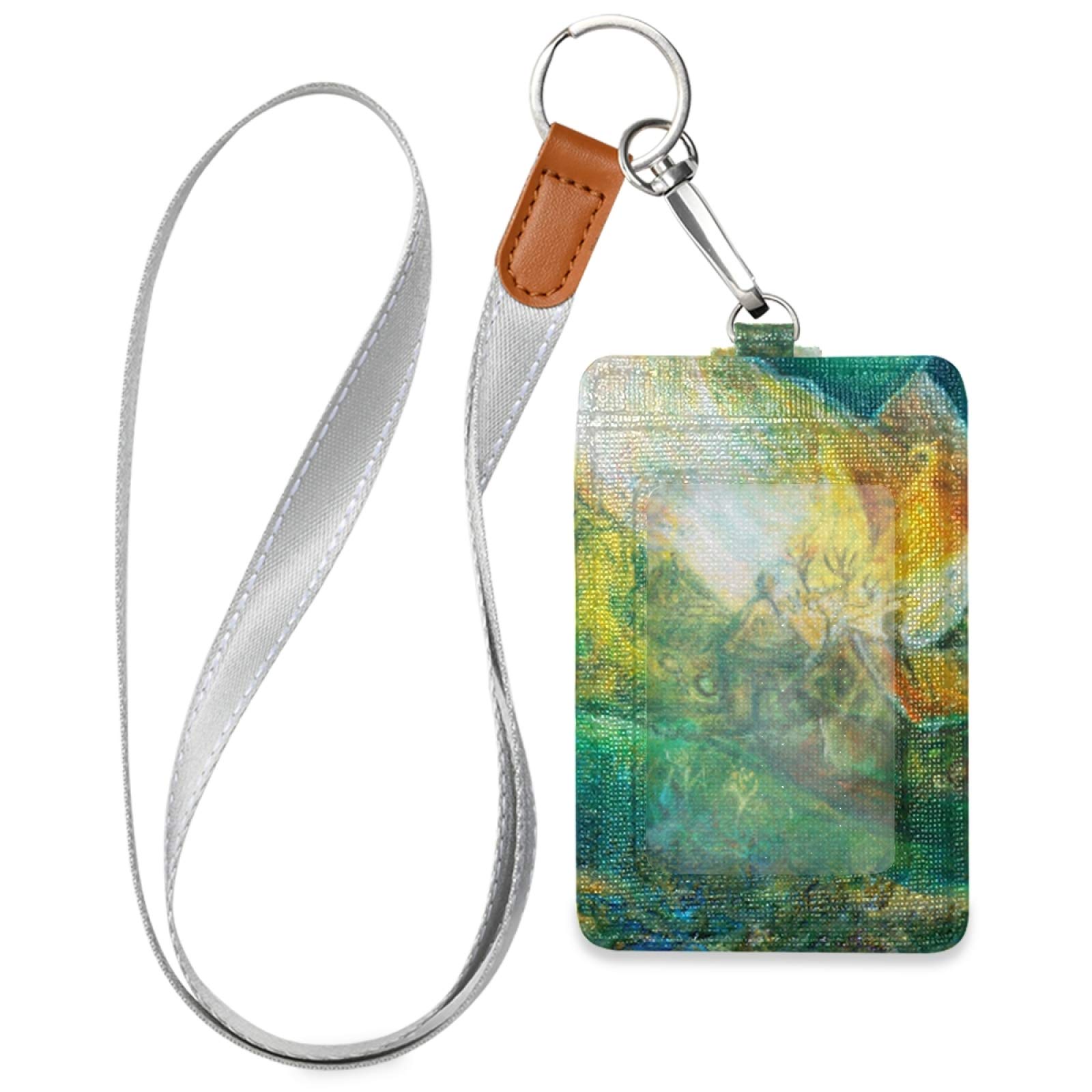 Fairy Tale Forest Vertical Leather ID Badge Holder with Lanyard - Office & School Use