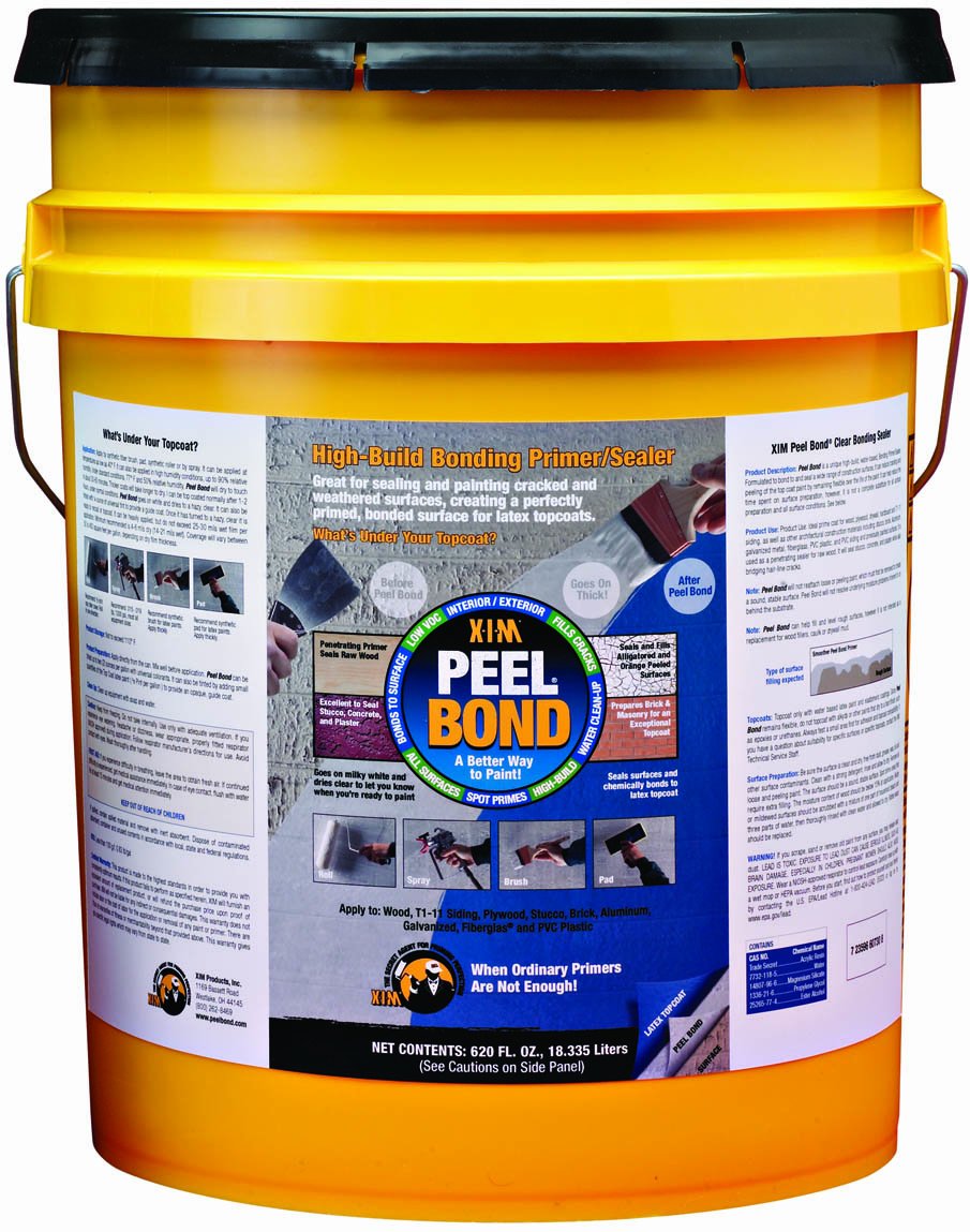 5 Gallon XIM Products 11466 Clear Peel Bond Water-Based Acrylic Primer & Sealer - Perfect for Interior/Exterior Surfaces, Drywall, Wood & Masonry Prep Before Painting