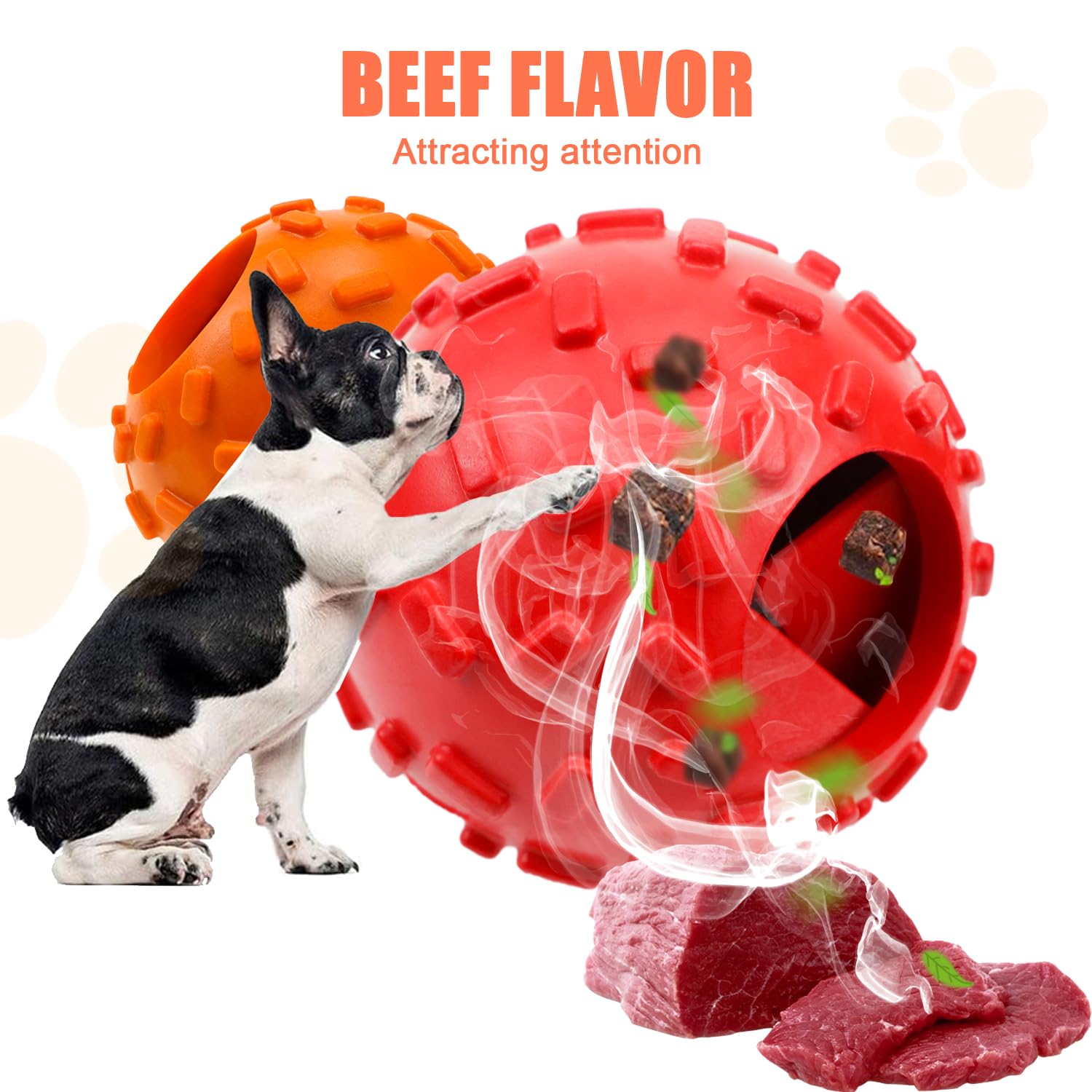 **Interactive Treat Dispensing Dog Toy Ball - 2 Pack Durable Natural Rubber Chew Toys for Small & Medium Breeds, Real Beef Flavor, Puppy Puzzle Toy to Keep Dogs Busy - Perfect for Training, Boredom Relief & Mental Stimulation**