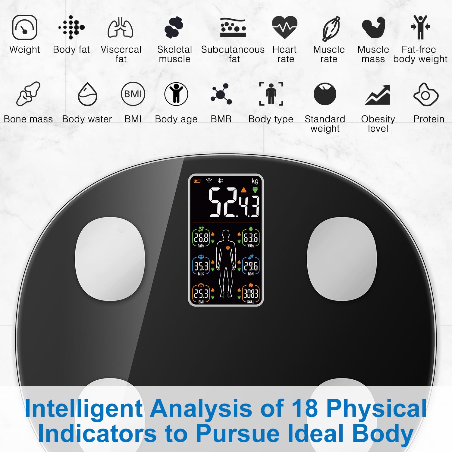 INSMART Bluetooth Smart Scale for Body Weight & Body Fat - Digital Bathroom Scale with LCD Display, Heart Rate Monitor, Body Composition Analyzer - Up to 396 lbs - Perfect for Home Gym, Fitness Tracking & Health Monitoring