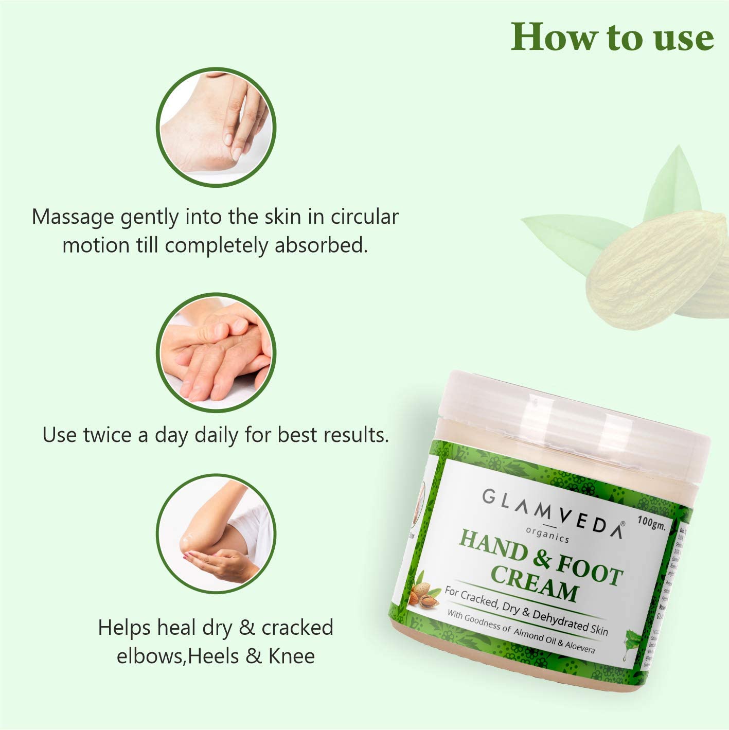 Glamveda Ayurvedic Hand & Foot Crack Cream - 100gm for Dry, Rough Skin & Cracked Heels - Paraben Free with Almond Oil, Aloe Vera & Mango Butter - Deep Moisturizing & Repairing Treatment - Perfect for Winter Care & Overnight Healing