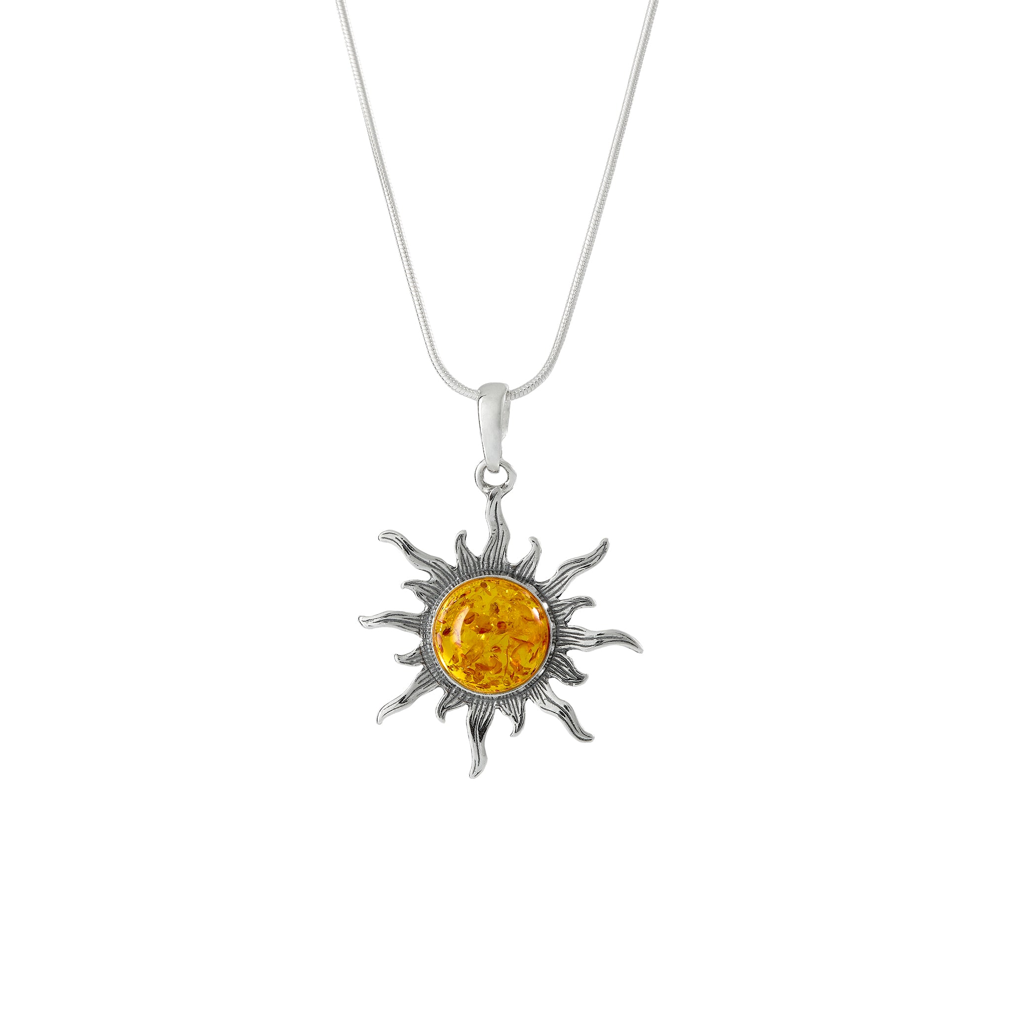 Natural Baltic Amber Sun Pendant Necklace - Healing Crystal Jewelry for Women & Men - Perfect for Meditation, Yoga & Spiritual Gifts