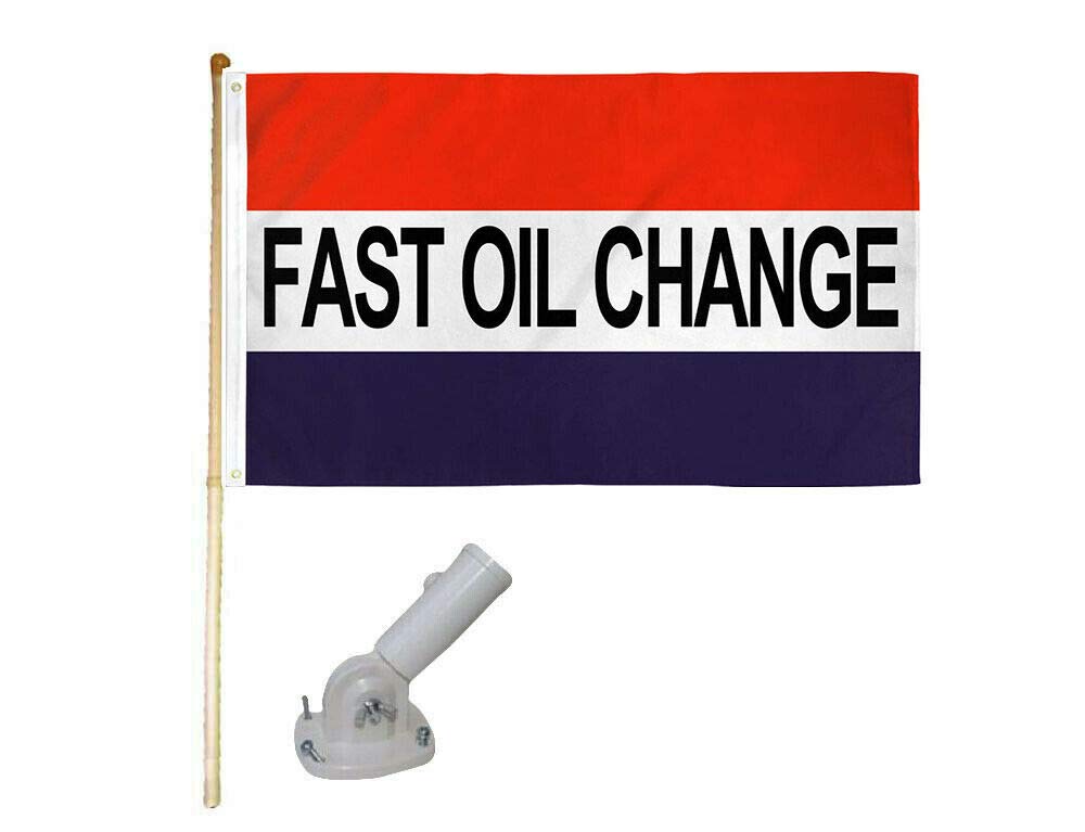 5' Wood Flag Pole Kit with Nylon White Bracket - 3x5 Fast Oil Change Polyester Flag for PIÑATAS OLE Flags, Banners & Signs | Perfect for Outdoor Events, Car Dealerships, and Patriotic Decorations (sdvb-1-d-8601)