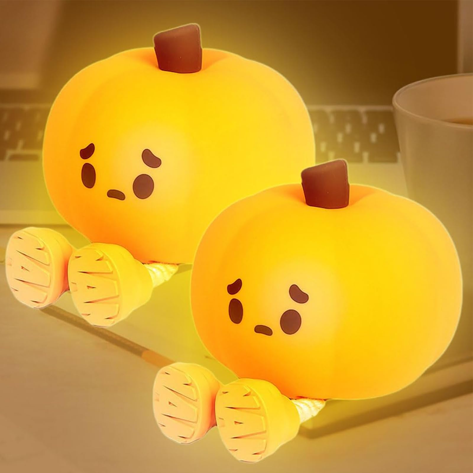 Cute Pumpkin LED Night Light - Halloween Silicone Touch Lamp for Kids & Adults - Soft Glow Desk Decor for Office, Nursery & Halloween Party (2-Pack) - Perfect for Bedtime, Home Decor & Holiday Gifts