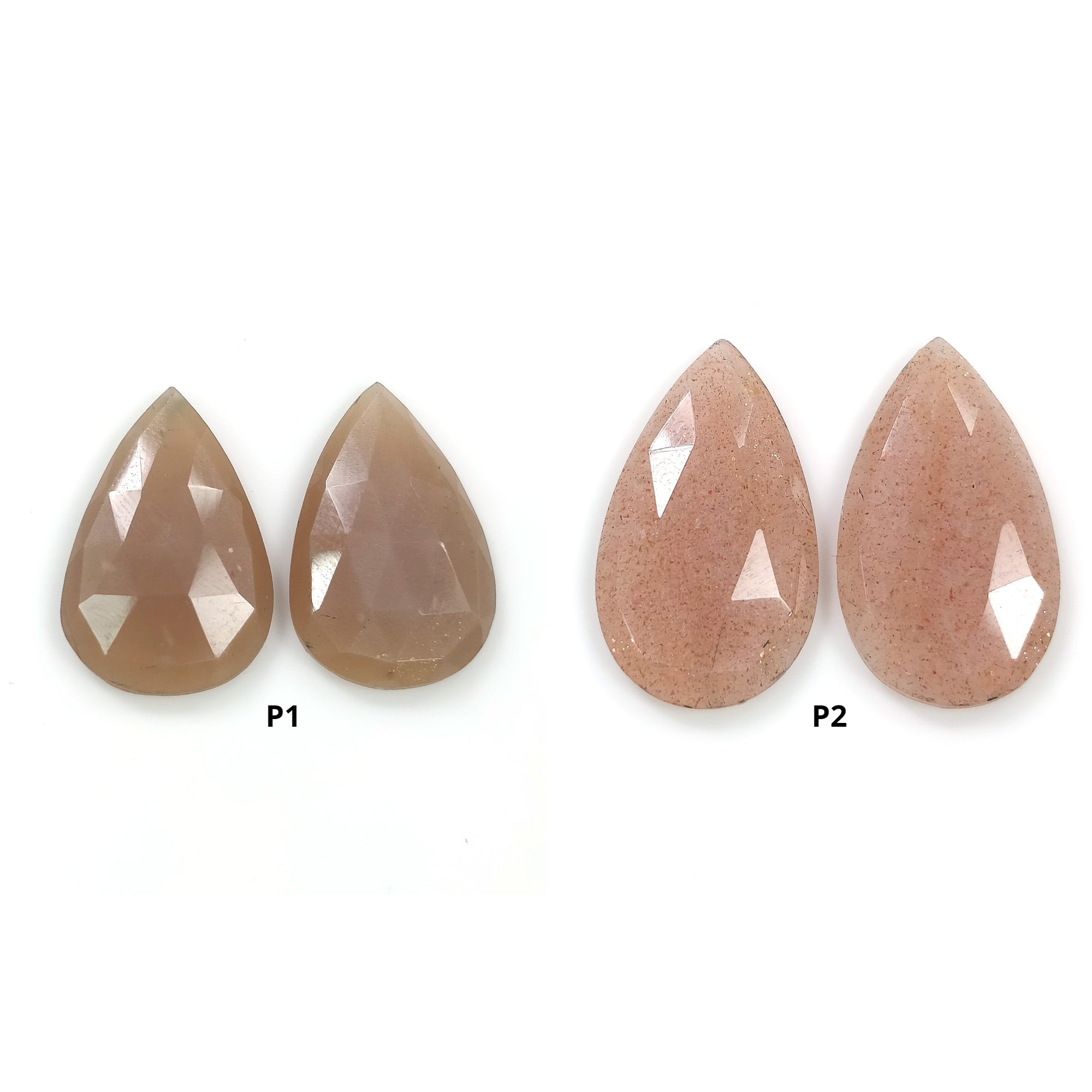 Natural Untreated Unheated Peach & Brown Moonstone Gemstone Pear Shape Pair - Rose Cut for Jewelry Making, Engagement Rings & Boho Fashion Accessories