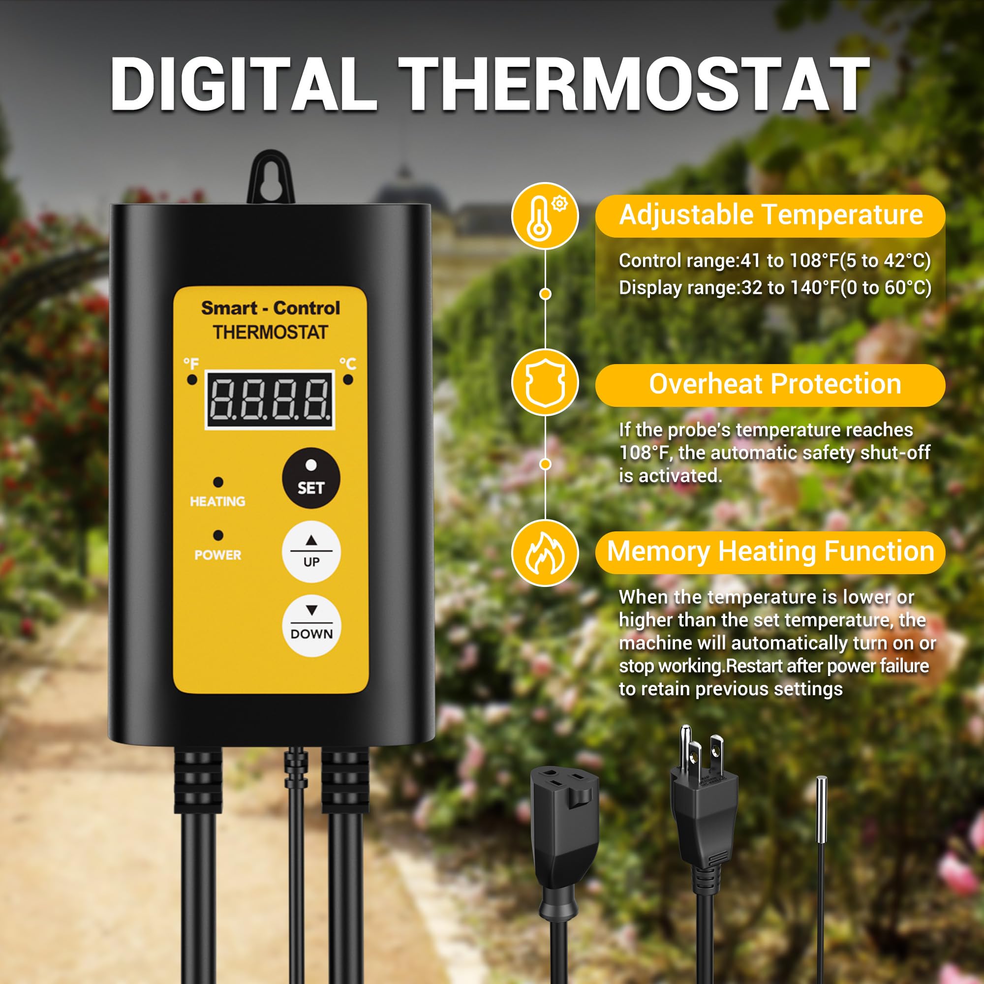 1500W Digital Thermostat Greenhouse Heater with Overheat Protection - Energy Efficient Plant Heater for Grow Tents, Indoor Gardens & Greenhouses - Fast Heating Winter Plant Protection for Year-Round Gardening, Outdoor Patio & Home Use - Perfect for Seed Starting, Hydroponics & Cold Climate Plant Care