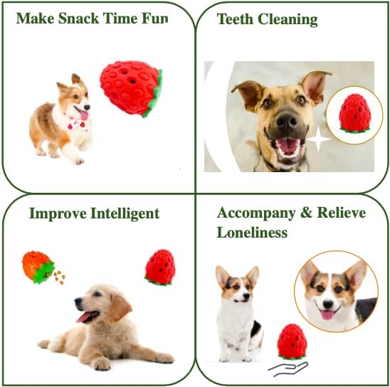 Durable Dog Chew Toys for Aggressive Chewers - Natural Rubber Pet Treats & Teeth Cleaning Toy for Medium-Large Dogs - Strawberry-Shaped Fetch Mate - Perfect for Playtime, Training & Dental Health