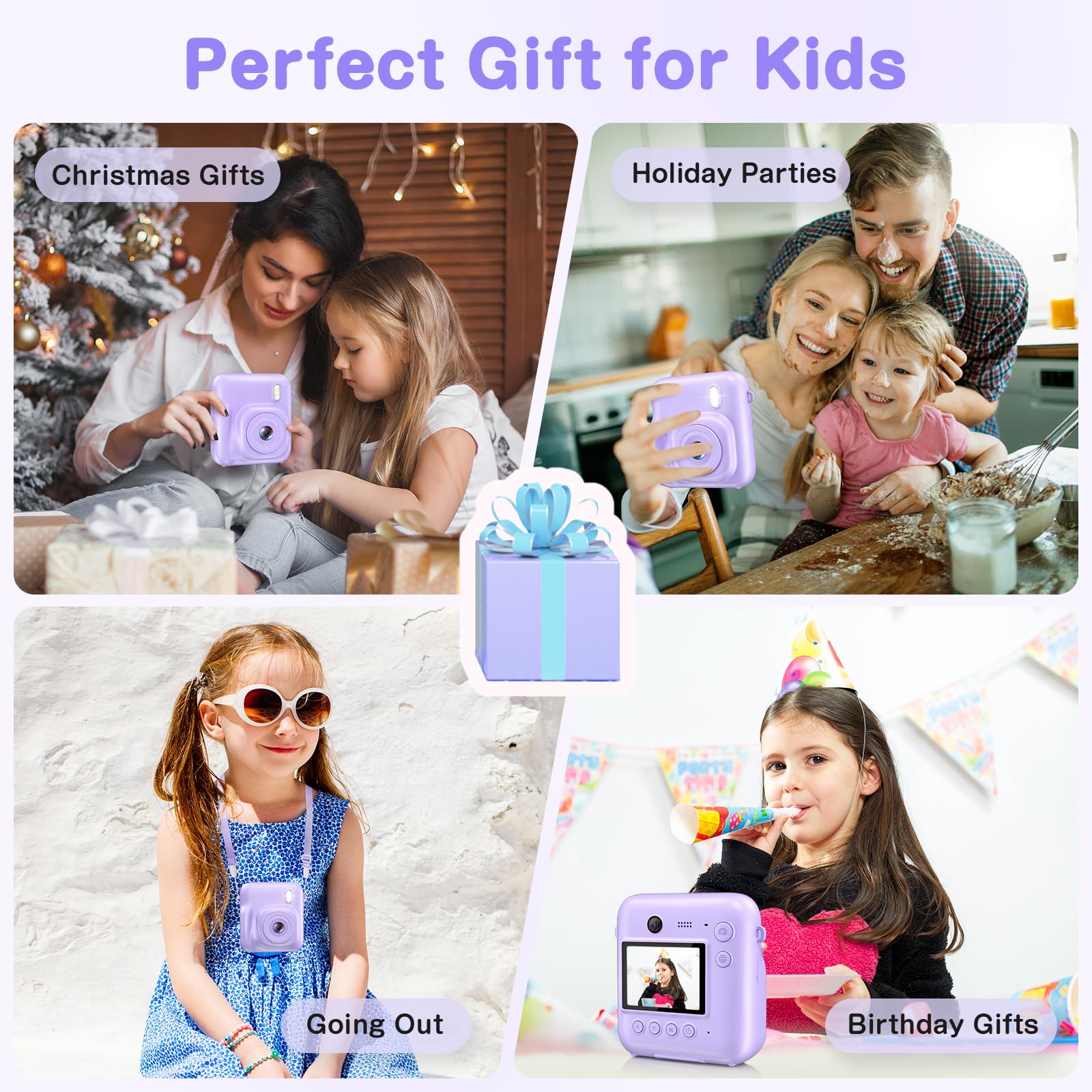 **48MP Kids Instant Print Camera with Dual Lens - 1080P Selfie Digital Camera for Boys & Girls, Includes 32GB Card - Perfect Christmas & Birthday Gift (Purple) - Fun for Travel, Parties & Creative Play**