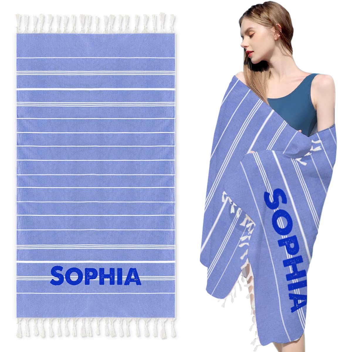 Novgarden Personalized Beach Turkish Towel - 100% Cotton Oversized Quick Dry Towel (36